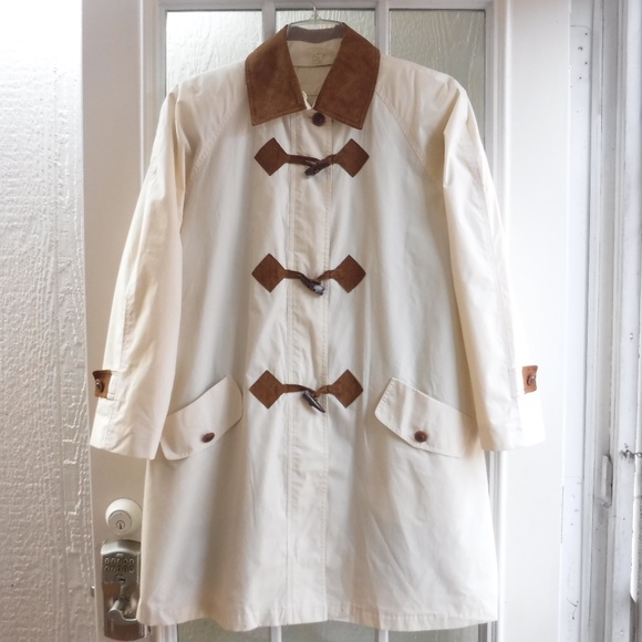 Braefair Brown Leather Trim&Detachable Lining&Collar Ivory Duffle Coat - Picture 2 of 11